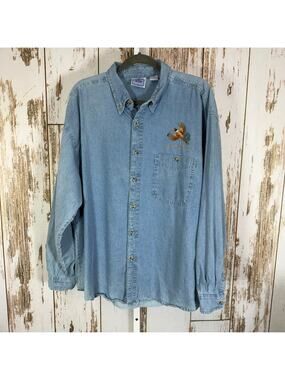 Blue Pointe, Men's Blue Denim Shirt with Pheasant Embroidered Design. Size XL.